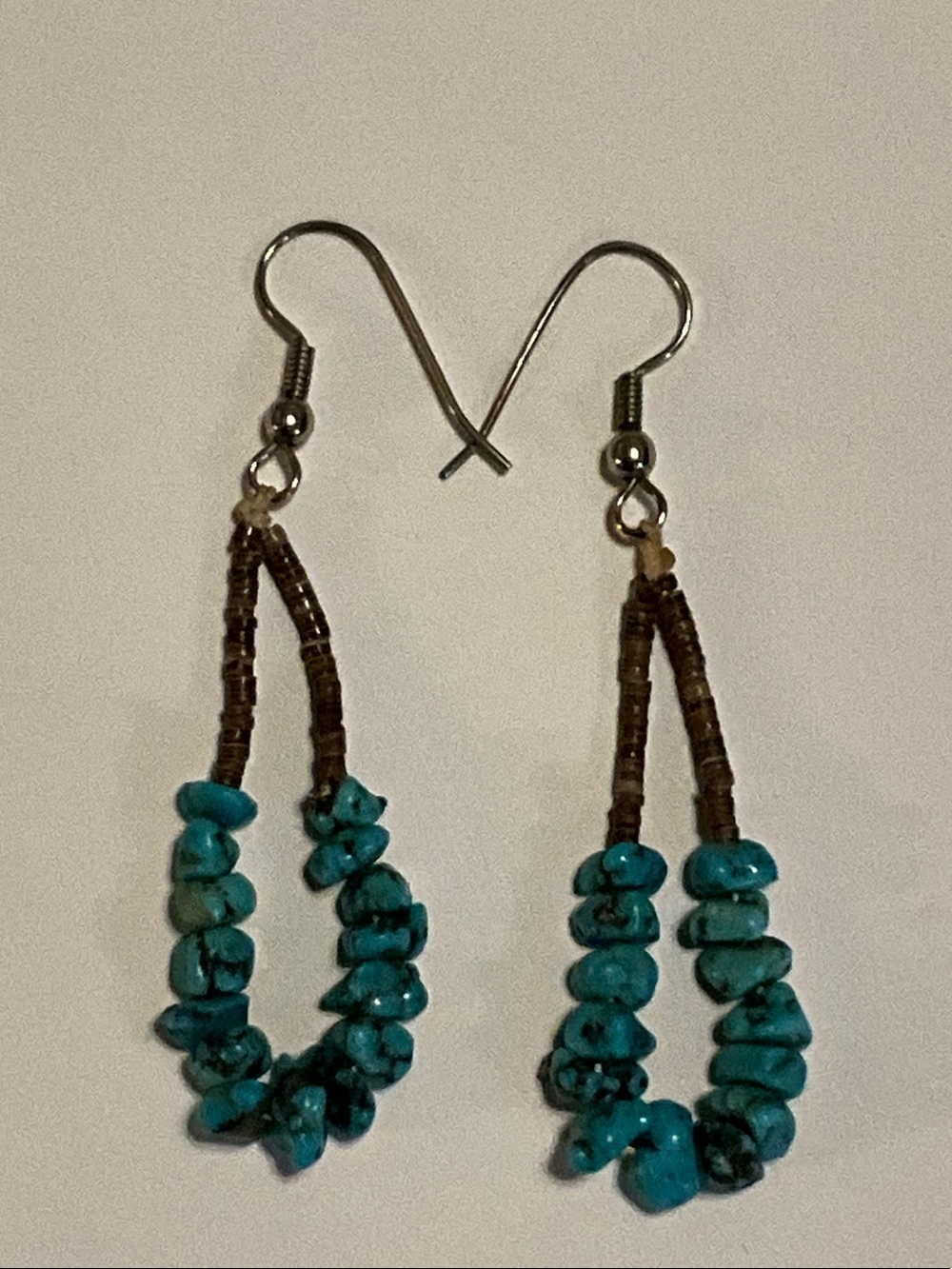 Natural Real Turquoise Stones Vintage Native American Made Loop Drop Earrings